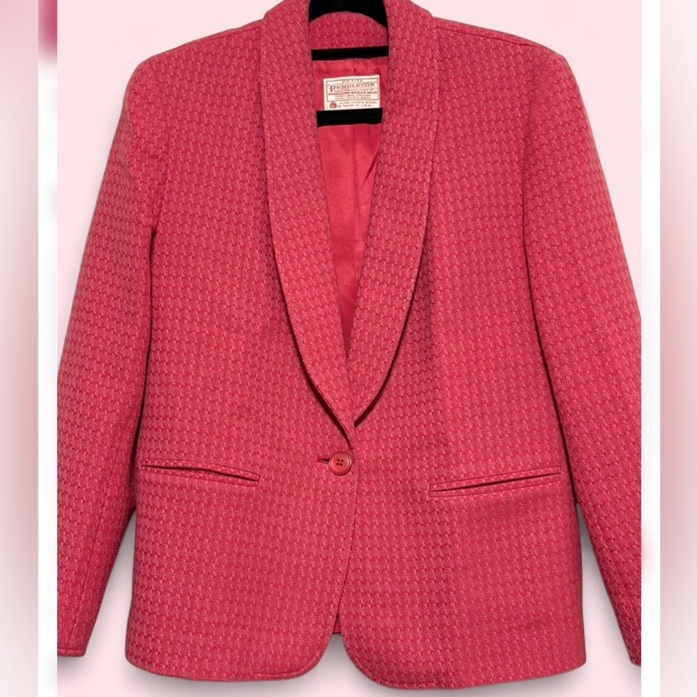 Vintage Pendleton Petite Wool Blazer Barbie Pink Size 6 Made In USA - Picture 7 of 7
